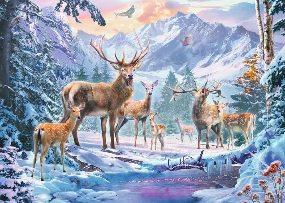 Ravensburger dėlionė „Elniai žiemos miške“, 1000 det.