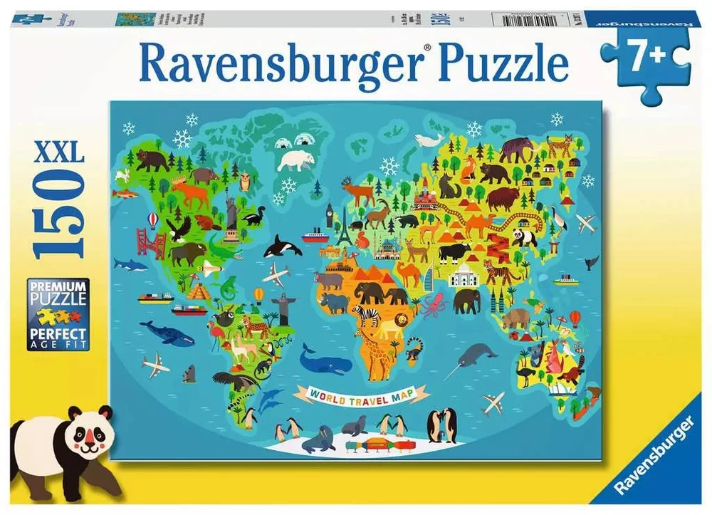 Ravensburger dėlionė „Gyvūnų pasaulio žemėlapis“, 150 XXL det., nuo 7 m.