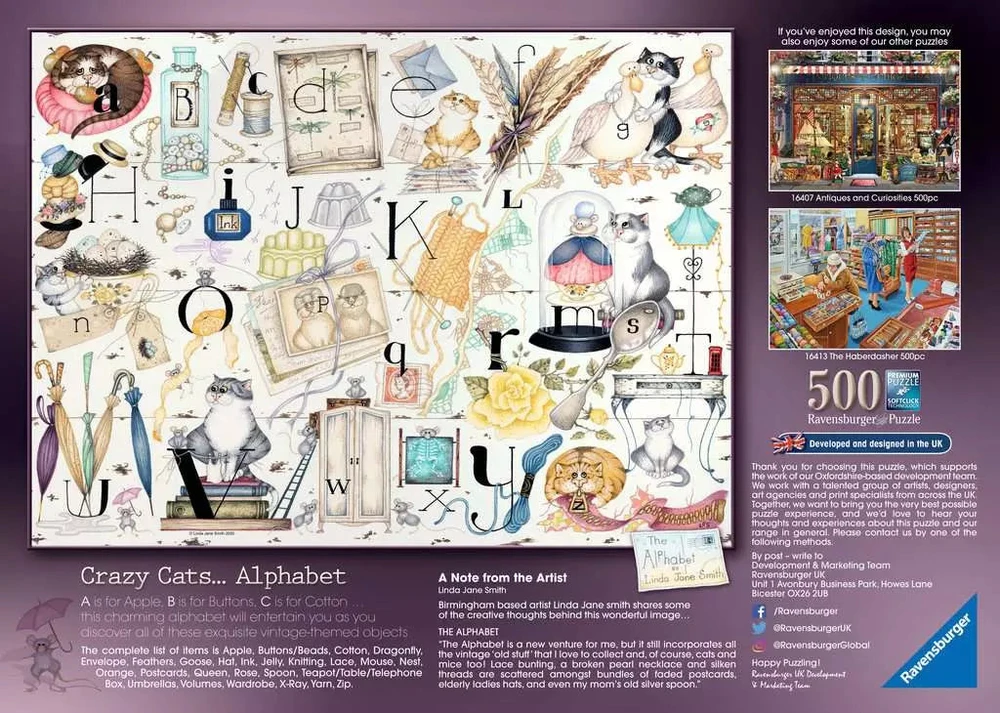 Ravensburger dėlionė „Pašėlusių kačių abėcėlė“, 500 det.