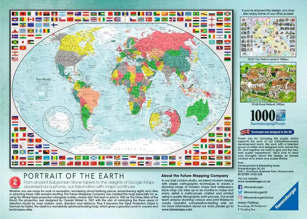 Ravensburger dėlionė „Žemės portretas. Pasaulio žemėlapis“, 1000 det.