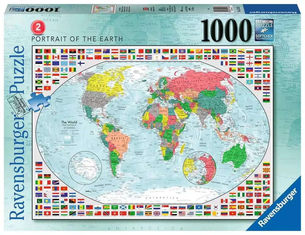 Ravensburger dėlionė „Žemės portretas. Pasaulio žemėlapis“, 1000 det.