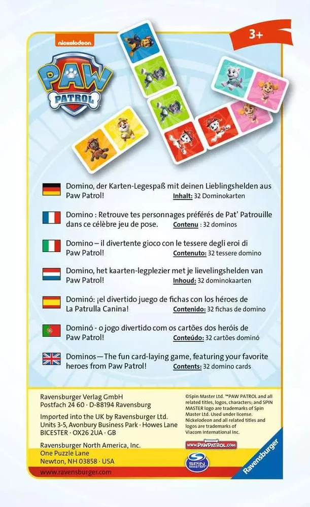 Ravensburger stalo žaidimas „PAW Patrol domino“, 2–6 žaid., nuo 3 m.