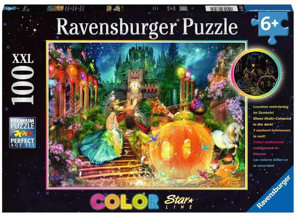 Ravensburger tamsoje šviečianti dėlionė „Disney Pelenė“, 100 XXL det., nuo 6 m.