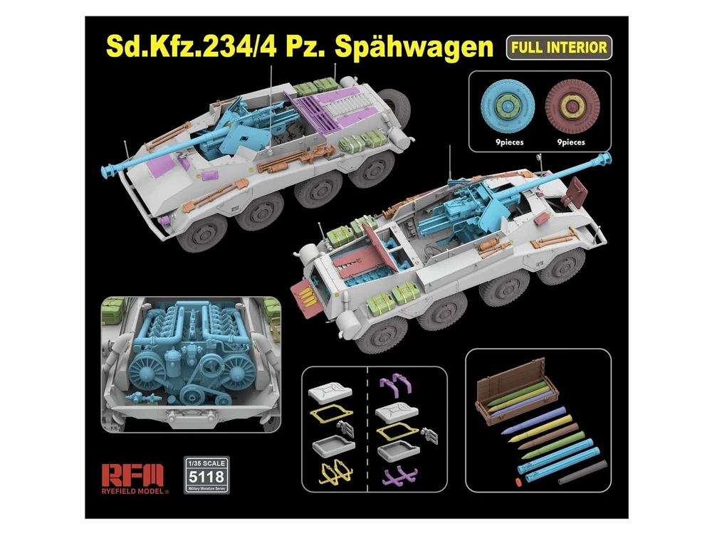 RFM Rye Field Sd.Kfz.234/4 Panzerspähwagen 1/35 su pilnu interjeru (5118)