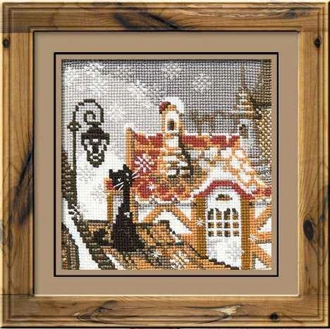 RIOLIS - Create It Yourself - Siuvinėjimo rinkinys „Katės žiemiškame mieste“ 610 (13x13 cm)