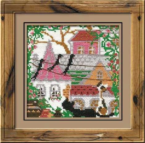 RIOLIS - Create It Yourself - Siuvinėjimo rinkinys „Katės vasariškame mieste“ 612 (13x13 cm)
