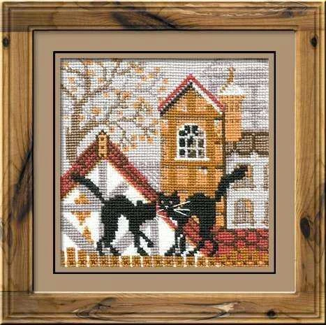 RIOLIS - Create It Yourself - Siuvinėjimo rinkinys „Katės rudeniškame mieste“ 613 (13x13 cm)
