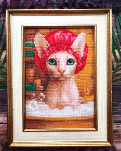 Riolis Siuvinėjimo kryželiu rinkinys „Katė vonioje“ 21 x 30 cm