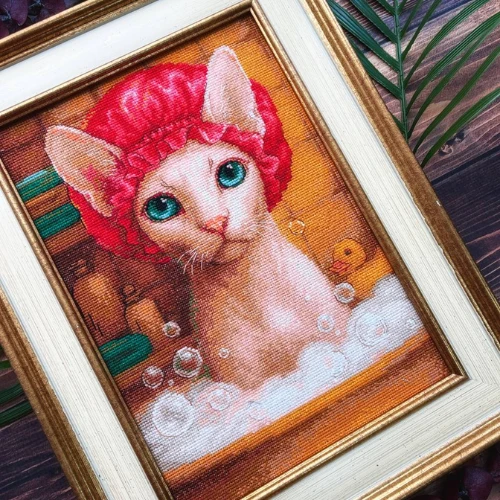 Riolis Siuvinėjimo kryželiu rinkinys „Katė vonioje“ 21 x 30 cm