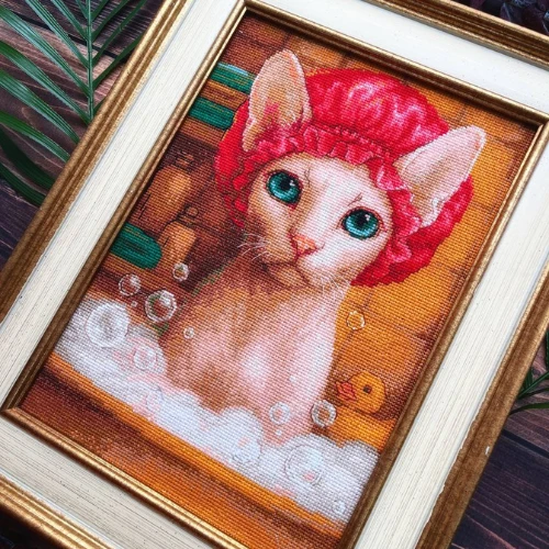 Riolis Siuvinėjimo kryželiu rinkinys „Katė vonioje“ 21 x 30 cm