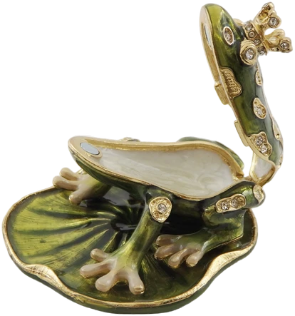 SIAM FASHION JEWELRY CO., LTD. Emaliuota metalinė dėžutė su kristalais „Varlė“ – papuošalams, dovana