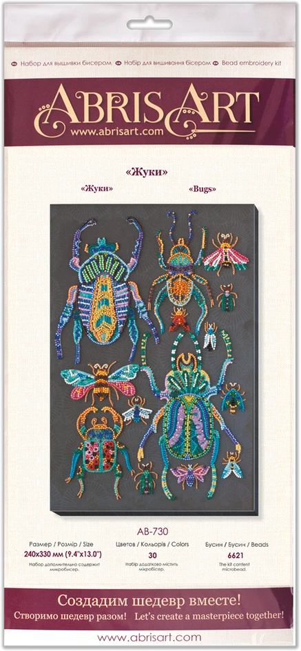 Abris Art Karoliukų siuvinėjimo rinkinys „Vabalai“ – 30 spalvų, 24×33 cm