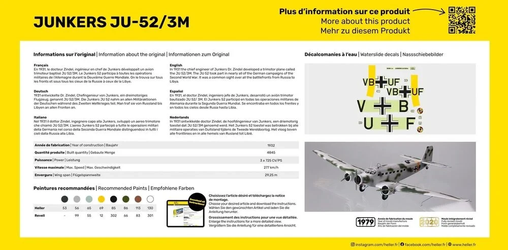 Surenkamas lėktuvo modelis Junkers Ju-52/3M 1/72 Heller 80380