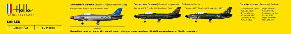 Surenkamas lėktuvo modelis Saab 32 Lansen 1/72 Heller 80343