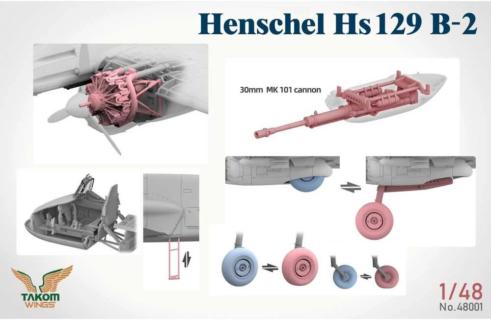 Takom Henschel Hs 129 B-2 lėktuvo modelis 1/48 su interjeru