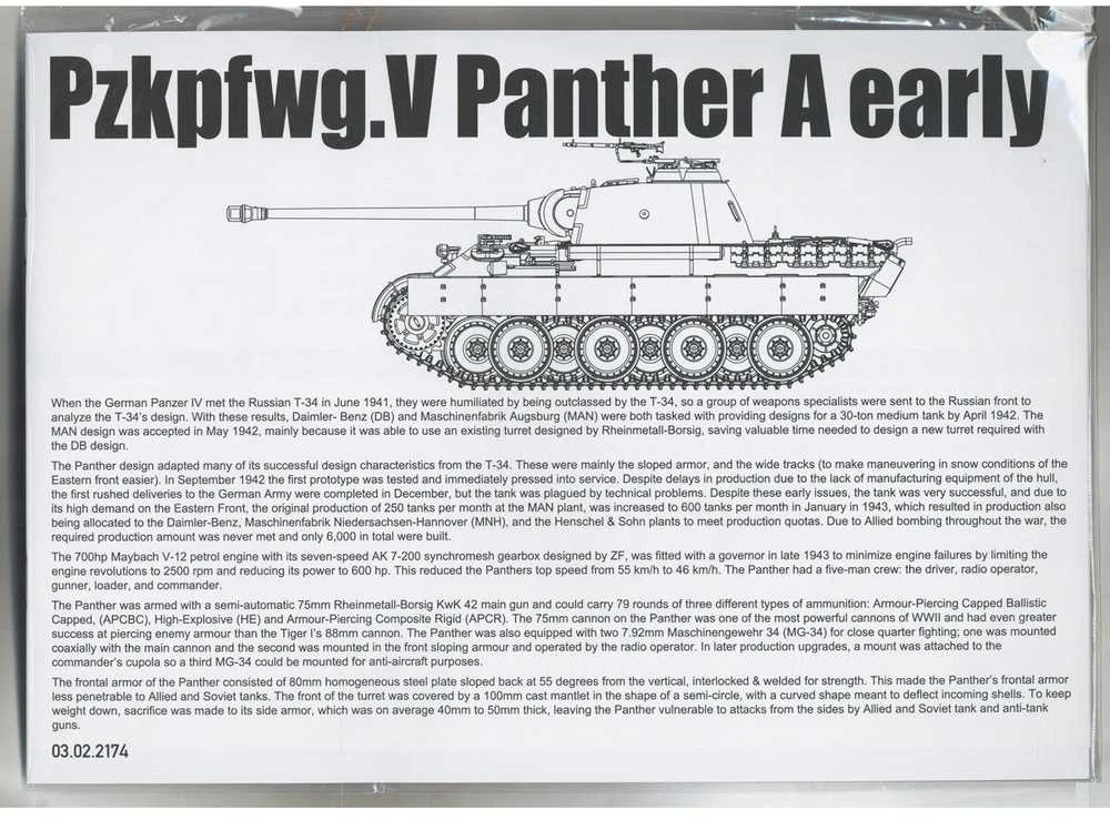 Takom Panther Ausf. A Early 1/35 vokiečių tanko surenkamas modelis