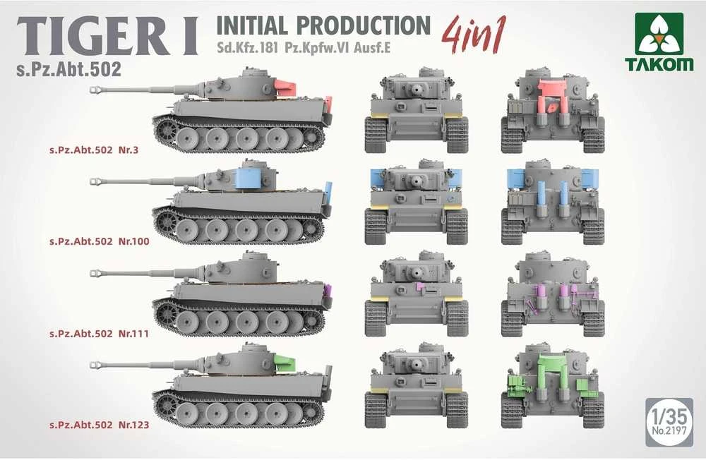 Takom Tiger I ankstyvasis 4in1 tanko modelis 1/35 s.Pz.Abt.502