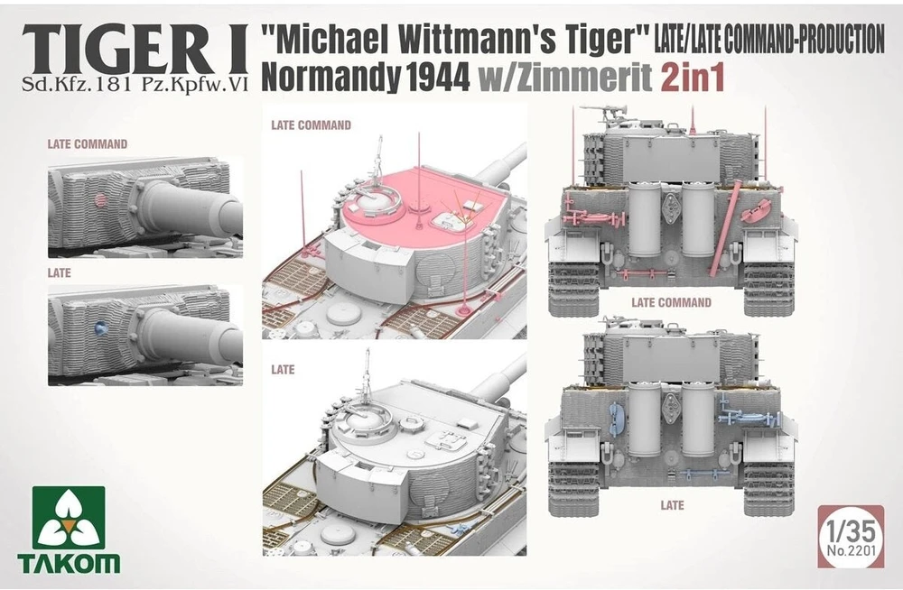 Takom Tiger I vėlyvasis tanko modelis 1/35, Normandija 1944, su Zimmerit