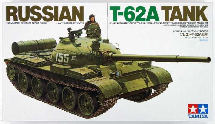 Tamiya T-62A retro tankas 1/35 plastikinis modelis (35108)