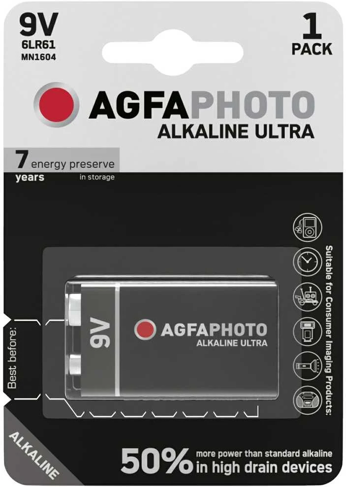 1x Baterija AGFAPHOTO ULTRA 9V 6LR61 ALKALICZNA