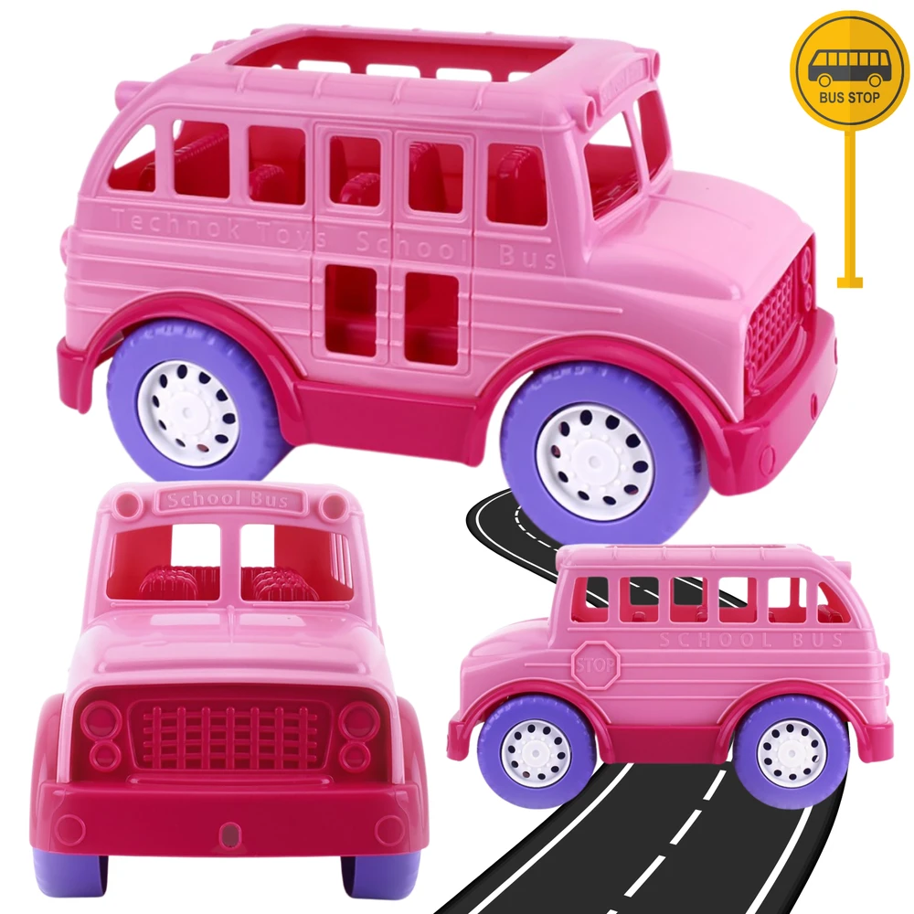 Teka AUTOBUS SZKOLNY ROŽINĖ POJAZD REALISTYCZNE ELEMENTY OTWARTA KLAPA SZKOŁA