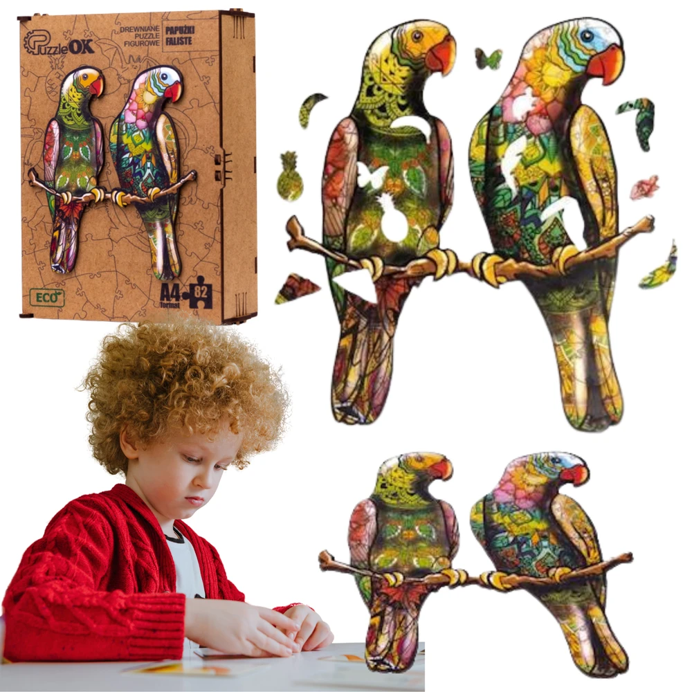 PuzzleOK Medinė dėlionė 82 vnt. - Papūgėlės