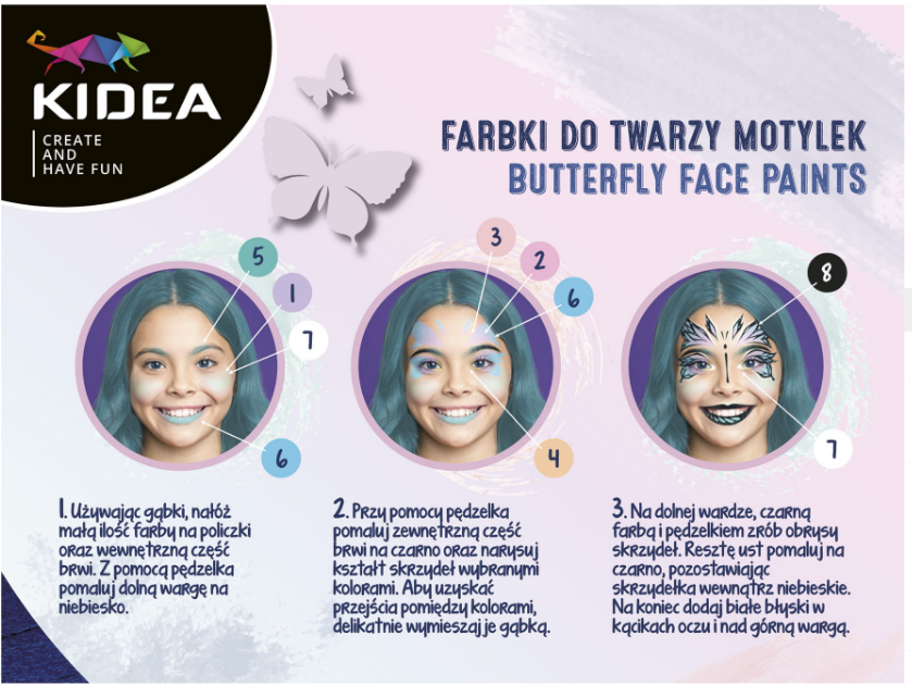 Rinkinys veido dažų su priedais Kidea "drugelis"
