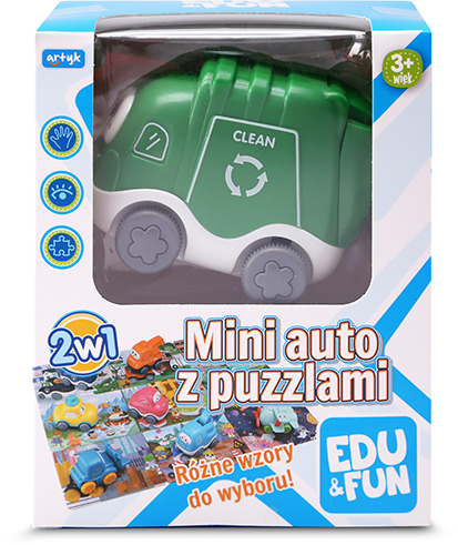 ARTYK MINI AUTKO šiukšliavežis su pavara Dėlionė 20 el TOY 2in1 EDU&FUN automobilis