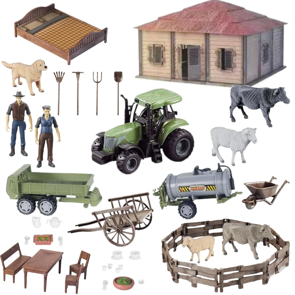 ProNice SET FARM ŪKININKO NAMAS TRAKTORIUS GYVŪNAI 2 ŪKININKŲ ĮRANKIAI PRIEDAI
