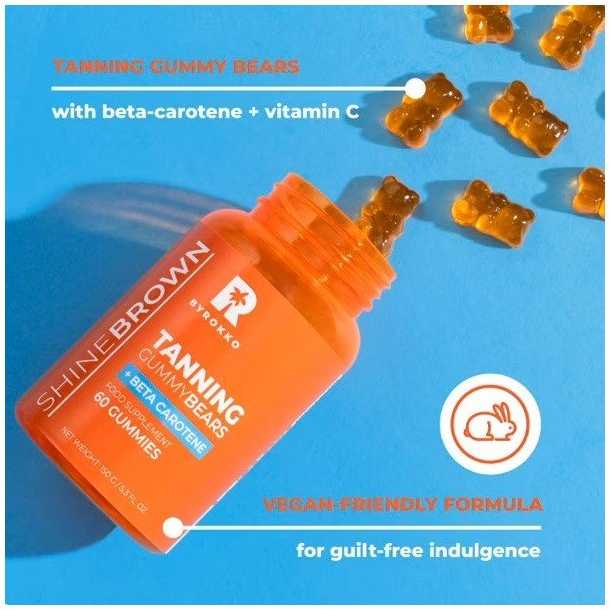 Įdegio Guminukai| Byrokko - Beta Carotene Tanning Gummies, 60vnt