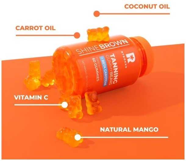 Įdegio Guminukai| Byrokko - Beta Carotene Tanning Gummies, 60vnt