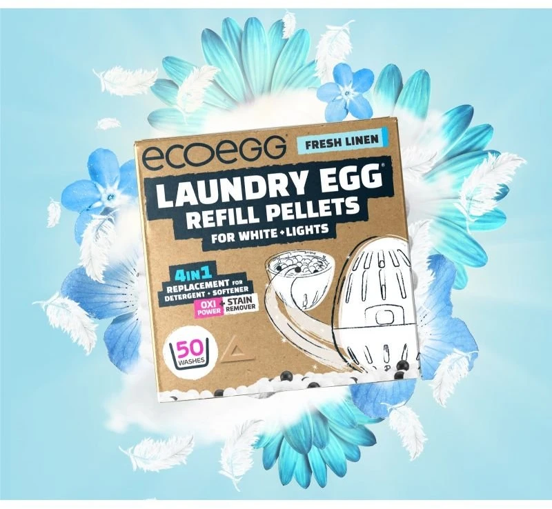 Ecoegg Fresh Linen skalbimo kiaušinio papildymas baltiems ir šviesiems skalbiniams, 50 skalbimų