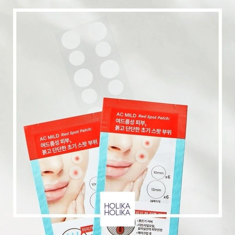 Holika Holika AC Mild Raudona Spot Patch pleistrai spuogams ir paraudimams 12 vnt.
