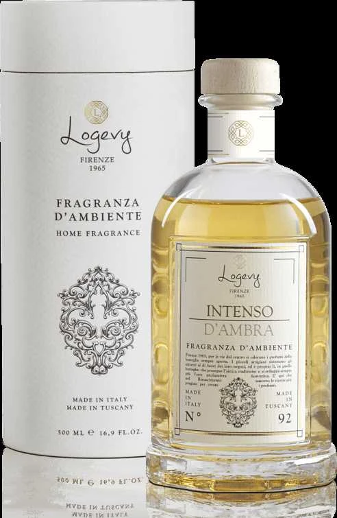 Logevy Firenze 1965 Namų kvapas su lazdelėmis "Intenso d'Ambra" (smilkalų, ambros ir sandalmedžio kvapo), 250 ml