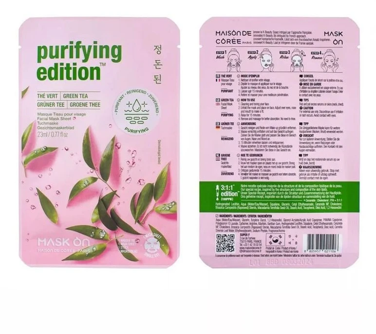 Mask On Paris Purifying Edition Žalias Tea lakštinė veido kaukė