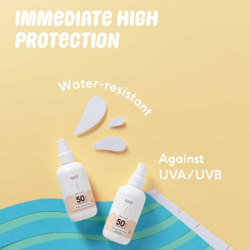 Naif Natural Skincare Mineralinis apsaugos nuo saulės purškalas kūdikiams ir vaikams su spf 50, 0% kvepalų| Naïf, 100ml