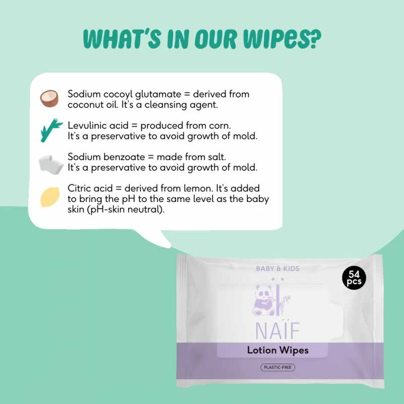 Naif Natural Skincare Naïf losjoninės servetėlės kūdikiams ir vaikams 54 vnt.