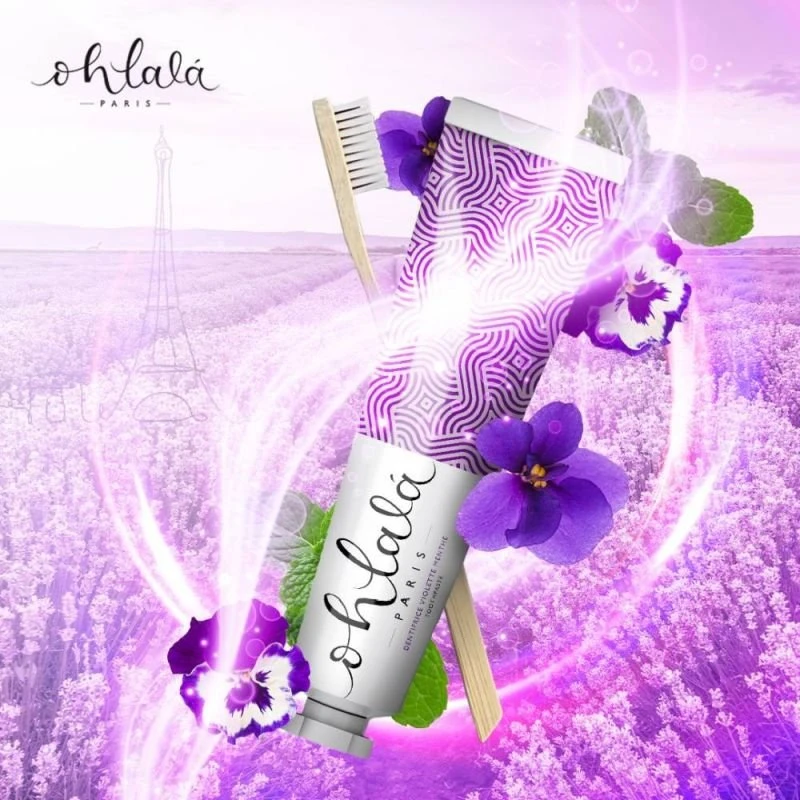 Dantų šepetėlis Ohlala Paris Ohlalá Violet Mint kelioninis burnos priežiūros rinkinys 15 ml