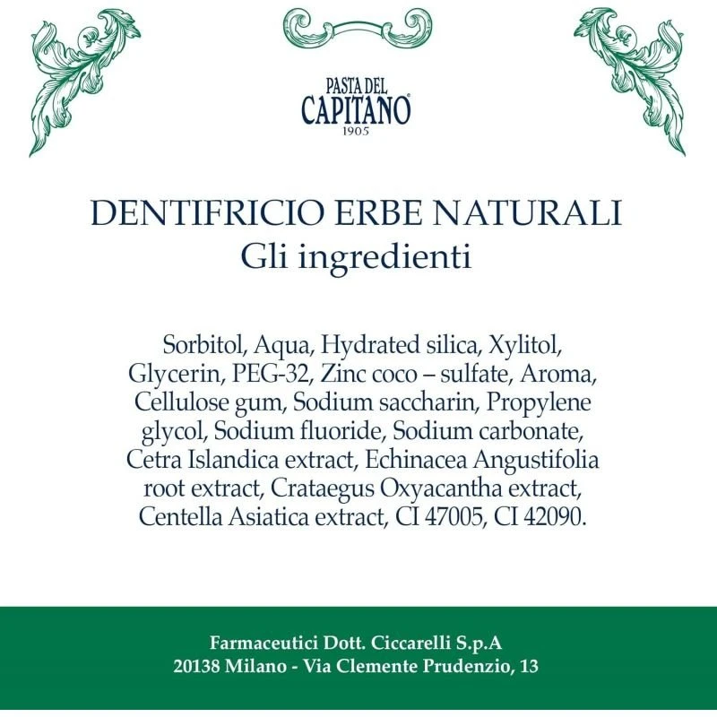 Pasta del Capitano 1905 Pasta del Capitano Natural Herbs dantų pasta su žolelių ekstraktais 75 ml
