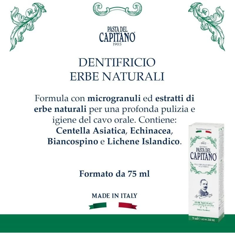 Pasta del Capitano 1905 Pasta del Capitano Natural Herbs dantų pasta su žolelių ekstraktais 75 ml