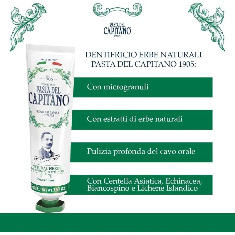 Pasta del Capitano 1905 Pasta del Capitano Natural Herbs dantų pasta su žolelių ekstraktais 75 ml
