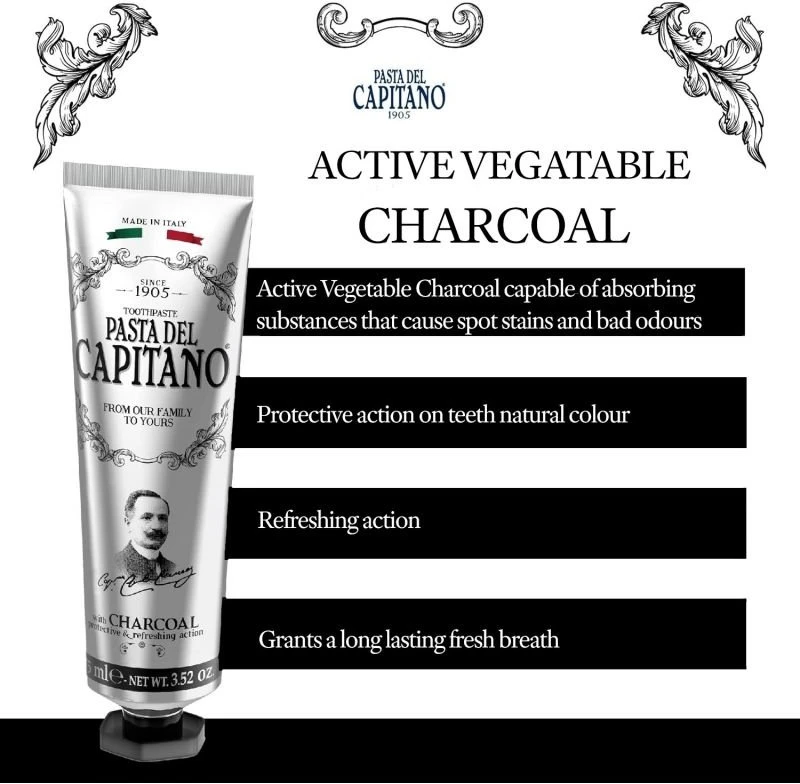 Pasta del Capitano 1905 Pasta del Capitano Active Vegetable Charcoal dantų pasta su aktyvinta anglimi 75 ml