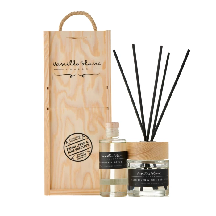 Drėkintuvas Vanilla Blanc Fresh Linen & Bois Précieux difuzorius su 100 ml papildymu