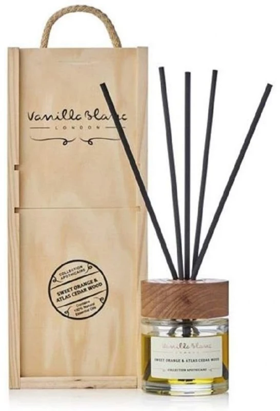 Vanilla Blanc Sweet Oranžinis & Atlas Cedar Wood difuzoriaus ir žvakės dovanų rinkinys