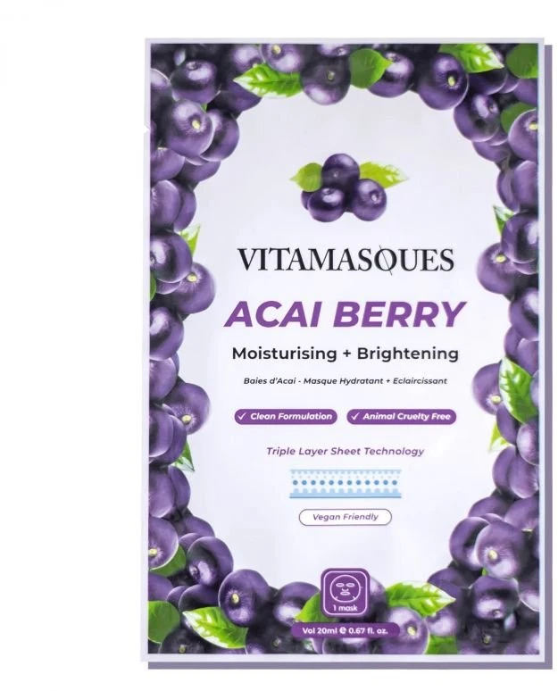 Vitamasques Acai uogų lakštinė veido kaukė