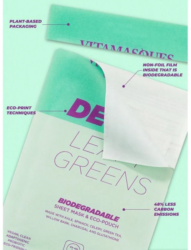 Vitamasques Detox Leafy Greens biologiškai suyranti lakštinė veido kaukė
