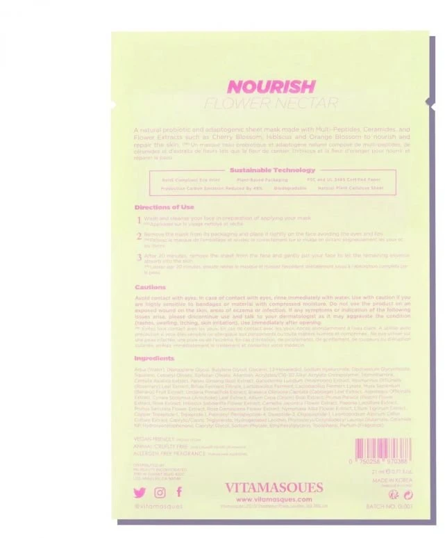 Vitamasques Nourish Flower Nectar biologiškai suyranti veido kaukė