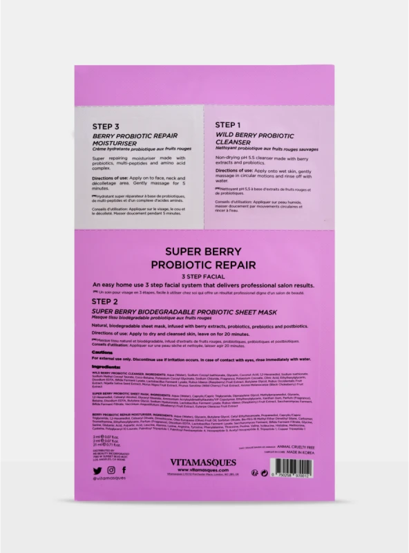 Vitamasques Super Berry Probiotic Repair 3 žingsnių veido kaukė