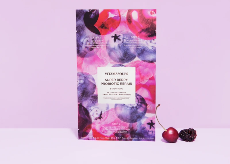 Vitamasques Super Berry Probiotic Repair 3 žingsnių veido kaukė