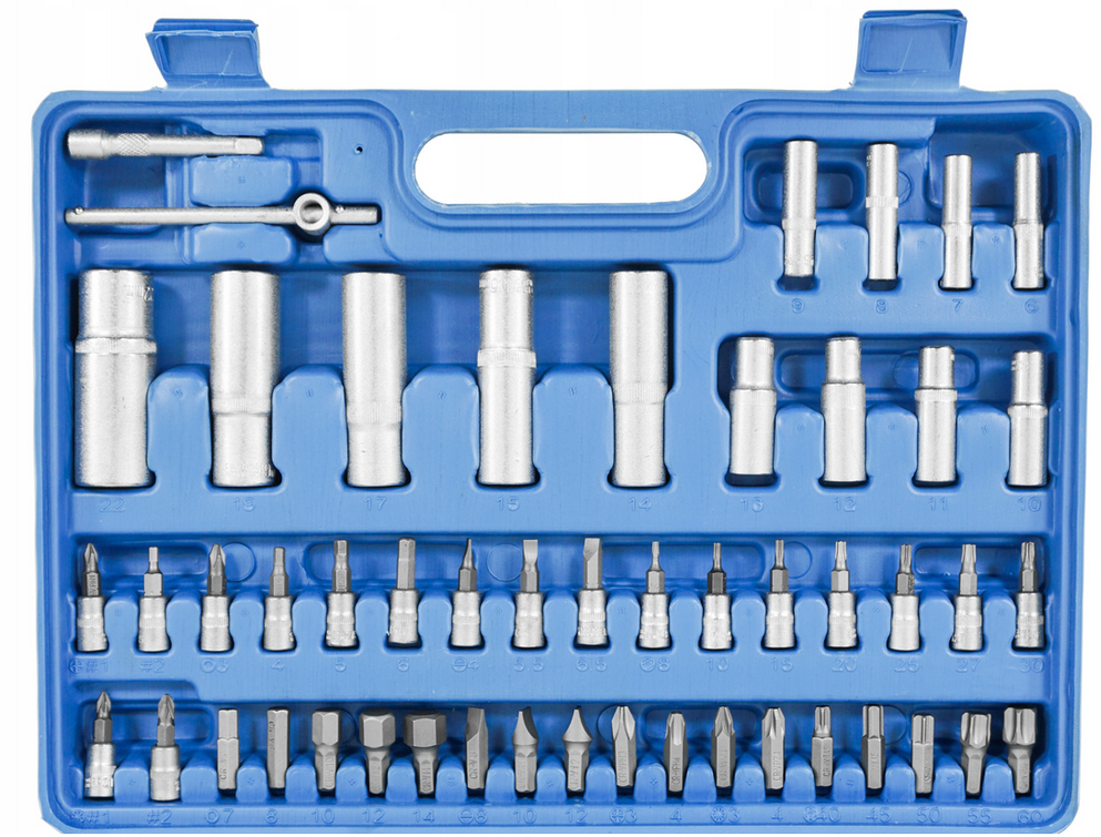 108 dalių 1/4", 1/2" galvučių ir antglių rinkinys BAUG